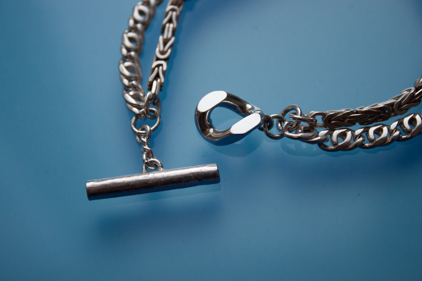 Double Chained Bracelet in 925 silver, collage-like recycled jewellery, one-of-a-kind by Minou Lejeune