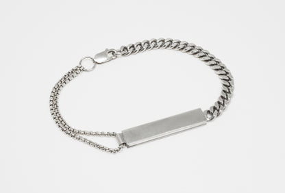 Bracelet Radius in 925 silver, old-school inspired two chained bracelet with half-round plate, handmade by Minou Lejeune