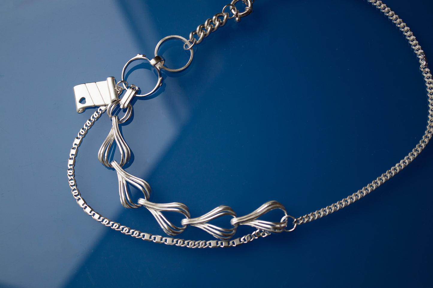 Classic with Nametag Necklace in 925 silver, recycled jewellery collage, one-of-a-kind by Minou Lejeune