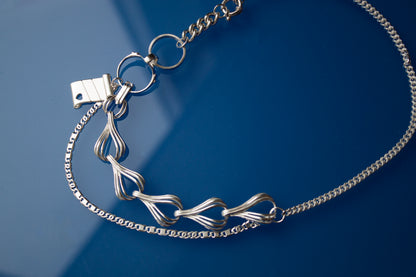 Classic with Nametag Necklace in 925 silver, recycled jewellery collage, one-of-a-kind by Minou Lejeune