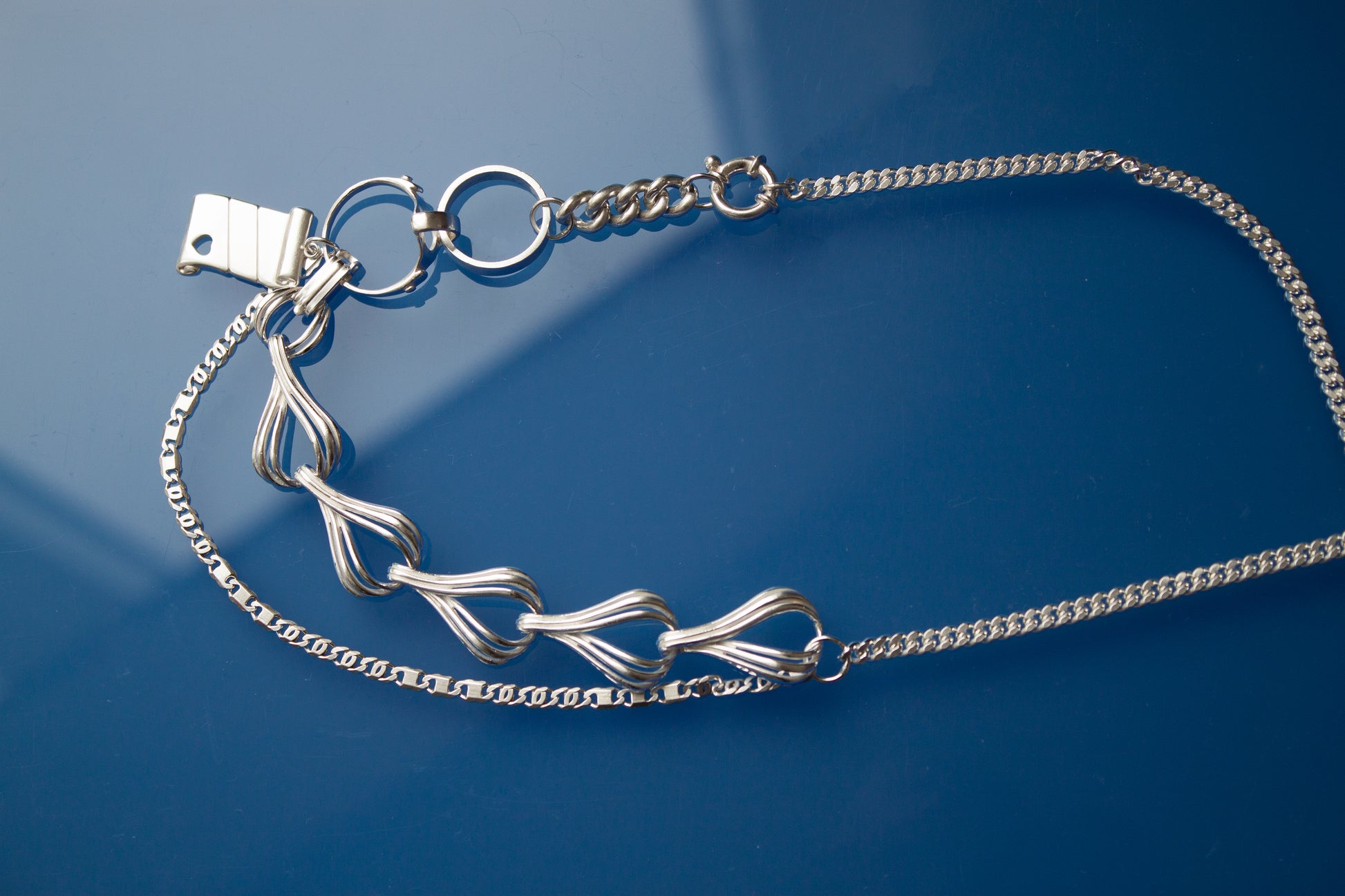 Classic with Nametag Necklace in 925 silver, recycled jewellery collage, one-of-a-kind by Minou Lejeune