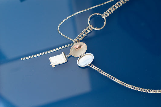 Debby Necklace in 925 silver, collage-like recycled jewellery, one-of-a-kind piece by Minou Lejeune