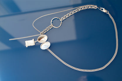 Debby Necklace in 925 silver, collage-like recycled jewellery, one-of-a-kind piece by Minou Lejeune