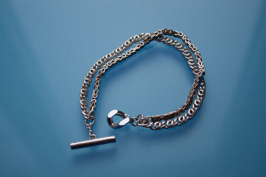 Double Chained Bracelet in 925 silver, collage-like recycled jewellery, one-of-a-kind by Minou Lejeune
