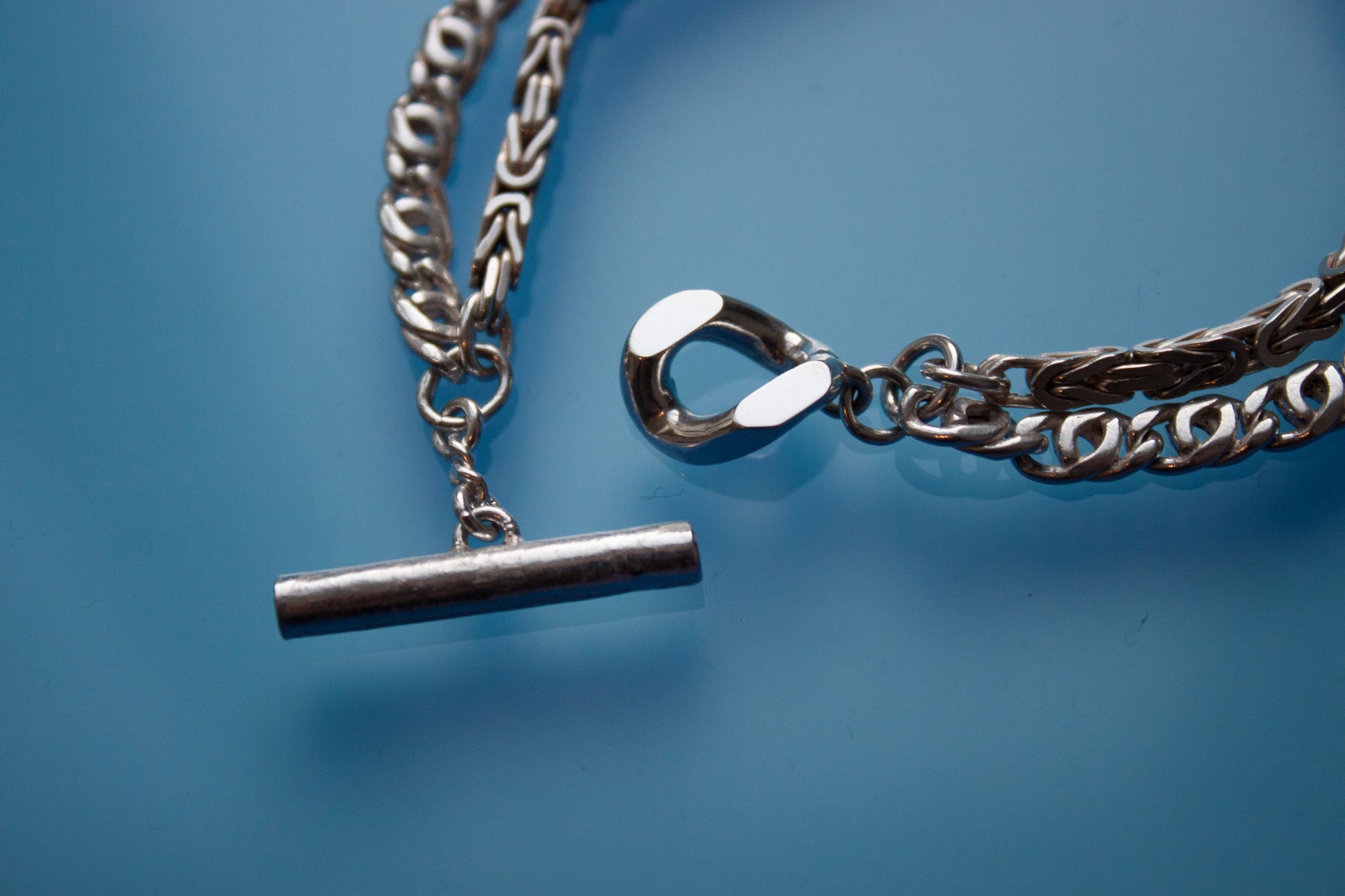 Double Chained Bracelet in 925 silver, collage-like recycled jewellery, one-of-a-kind by Minou Lejeune