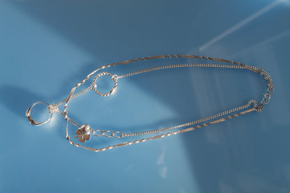 Double Chained & Knotted Necklace in 925 silver, collage-like recycled jewellery, one-of-a-kind by Minou Lejeune