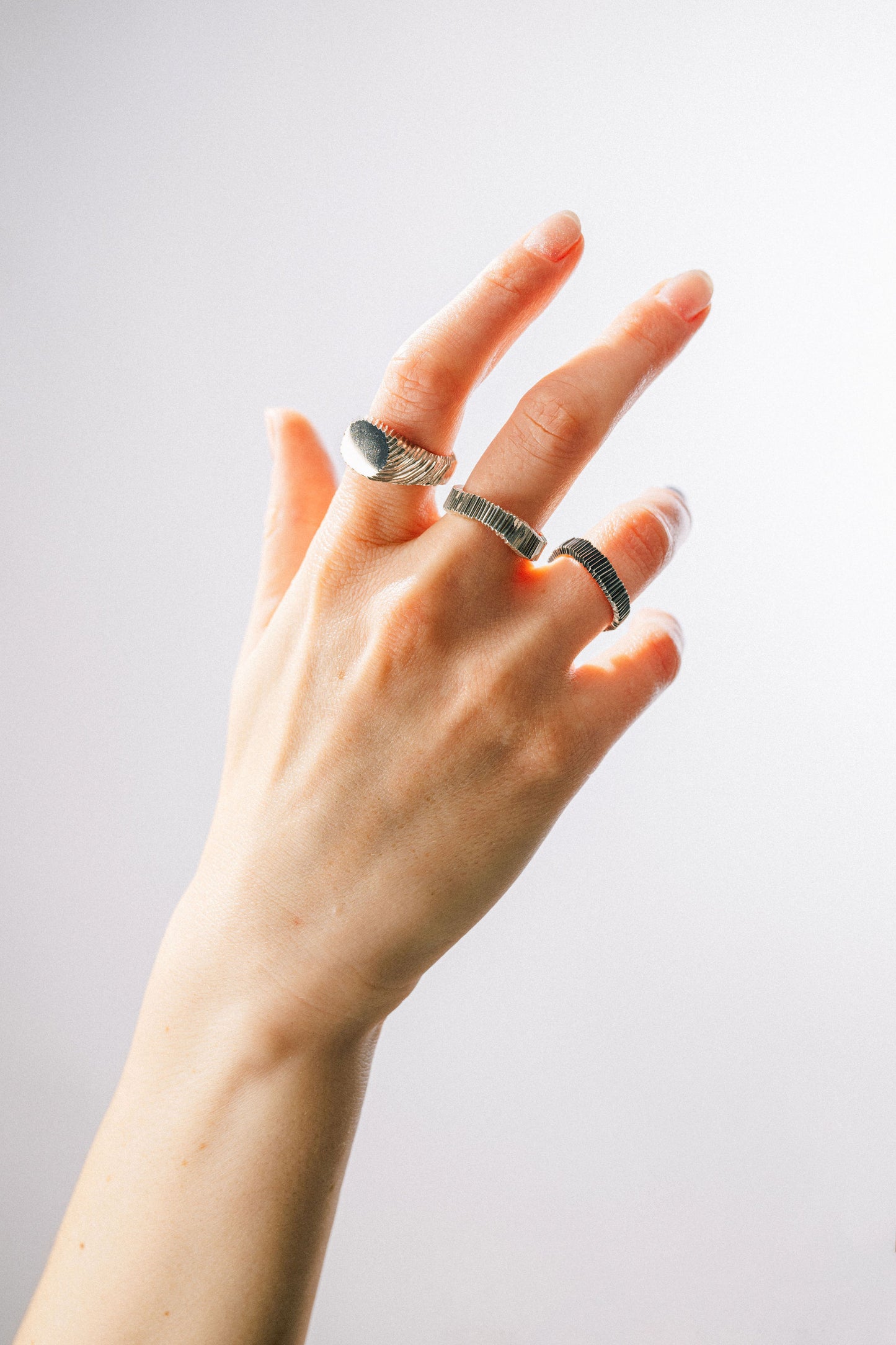 Irregular Carved Ring in 925 oxidated silver, hand-carved and unique piece by Minou Lejeune