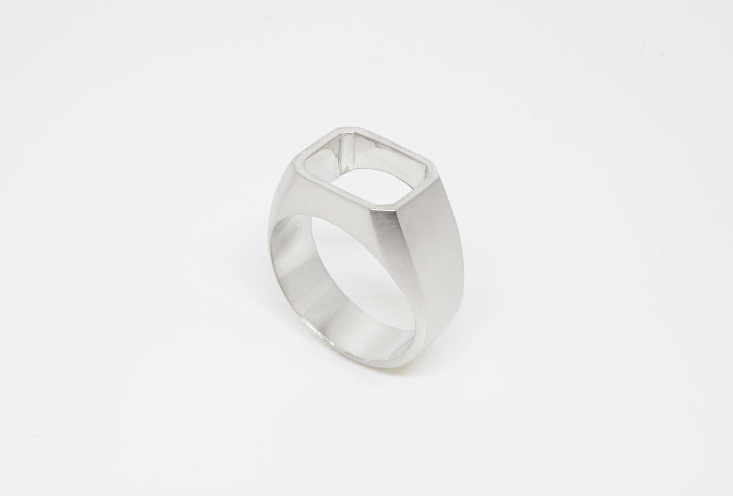 Open Signet Ring in 925 silver, soft brushed finish on the outside, high polished finish on the inside, handmade by Minou Lejeune