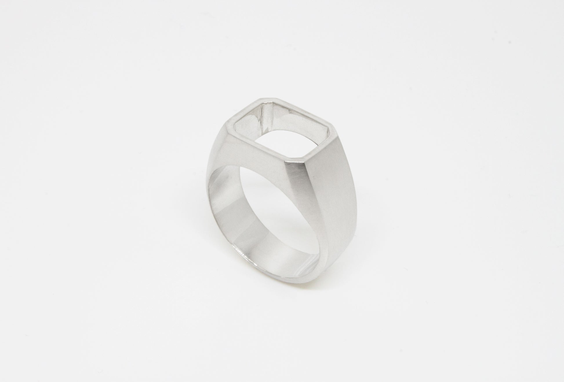 Open Signet Ring in 925 silver, soft brushed finish on the outside, high polished finish on the inside, handmade by Minou Lejeune