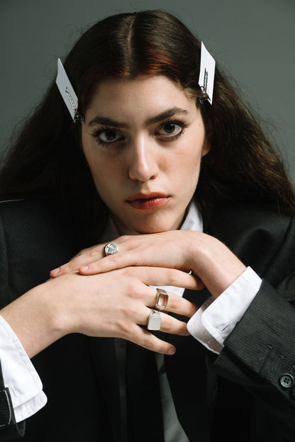 Open Signet Ring in 925 silver, soft brushed finish on the outside, high polished finish on the inside, handmade by Minou Lejeune