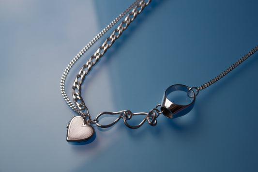 With Heart Medaillon Necklace in 925 silver, collage-like recycled jewellery, one-of-a-kind by Minou Lejeune