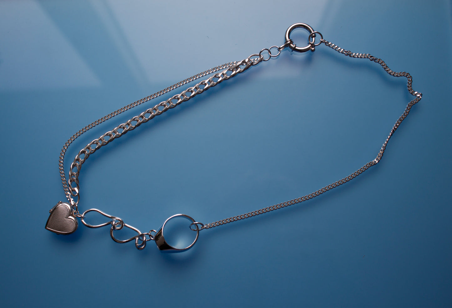 With Heart Medaillon Necklace in 925 silver, collage-like recycled jewellery, one-of-a-kind by Minou Lejeune